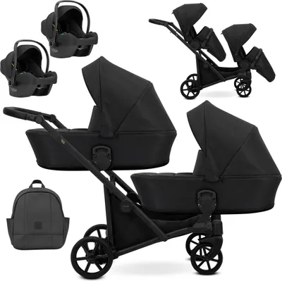 Image de Kunert BRAV DUO 3 en 1 poussette double avec 2x Cosmo coques bébé en noir