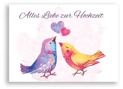 Produktbild von Friendly Fox Hochzeitskarte Aquarell, 1x Klappkarte zur Hochzeit Motiv "Aquarell Vögel", Alles Liebe zur Hochzeit, DIN A6 Karte + Umschlag