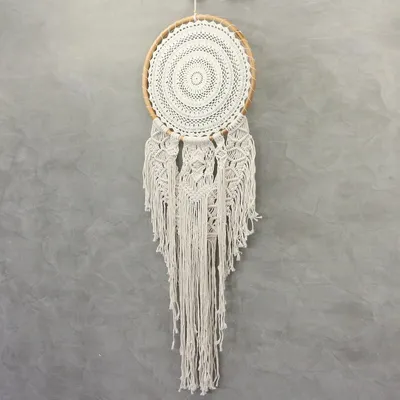 Produktbild von Wandbehang Wandschmuck Wandteppich Etnik Traumfänger Boho Quaste Deko Dreamcatcher Gewebter Wandbehang Beige 45 cm Ø