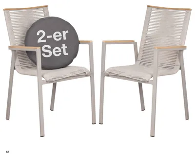 Produktbild von Gartensessel Gartentuhl 2er Set Alicante Stapelstuhl mit Teakarmlehne