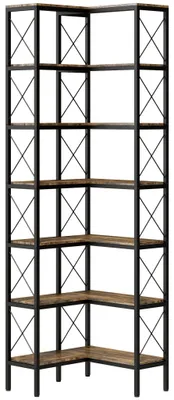 Obrázek produktu pro Rohová knihovna, tvar L, 6 úrovní, kovový rám, 200 cm
