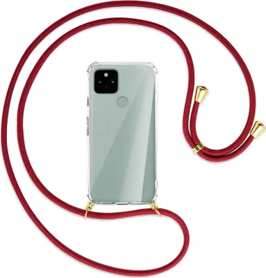 Produktbild von Handykette Backcover-Schutzhülle mit Band (Metall goldfarben) für Google Pixel 5 - dunkelrot