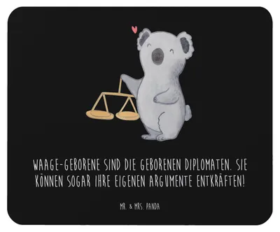 Produktbild von Mr. & Mrs. Panda Mauspad Diplomatische Waage - Schwarz - Geschenk, pc mousepad, Horoskop, Geschenke Sternzeichen, mausteppich, Tierkreiszeichen, Gerechtigkeitssinn