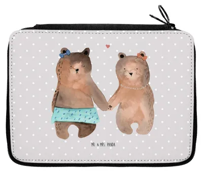 Produktbild von Mr. & Mrs. Panda Federmäppchen Bär Freundin - Grau Pastell - Geschenk, Etui für Stifte, Schulmäppchen, Federmappe, Bleistiftetui, Mäppchen, Teddy