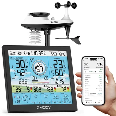 Immagine prodotto di Stazione meteorologica Wi-Fi professionale WF-120P, controllo tramite app, display HTN da 10", temperatura e umidità interni/esterni, indice UV e di luminosità, PM2.5 e AQI, previsioni meteo per 5 giorni
