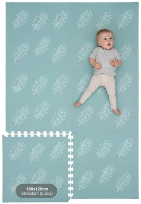 Immagine prodotto di Tappeto per bambini KinderNest in schiuma - Tappeto per gattonare in 6 pezzi, antiscivolo, morbido e impermeabile con foglie di eucalipto, 180x120 cm