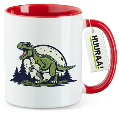 Produktbild von Huuraa Kaffeetasse Tyrannosaurus Rex Dinosaurier 330ml Rot Keramik Kaffeebecher Geschenkidee