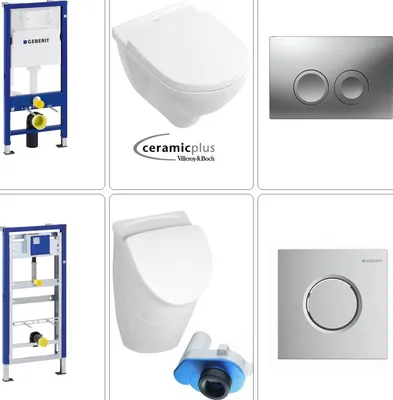 Produktbild von Villeroy & Boch O.Novo Urinal mit CeramicPlus Beschichtung und Geberit Zubehör in chrom