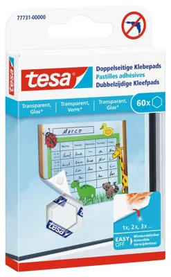 Produktbild von tesa doppelseitige Klebepads TACK / Transparente Klebestreifen zum Aufhängen an Wänden, Fenstern und Spiegeln / 1 x 60 Pads