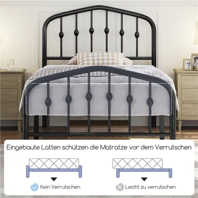 Produktbild von Yaheetech Metallbett Bettgestell, Kronenmotiv Kopfteil, Vintage Bettrahmen 90 x 200 cm, Schwarz
