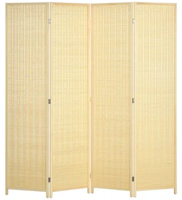Image de Cloison d'intérieur - Paravent 4 panneaux - Pliable - En bambou et en bois de pin - Bois naturel