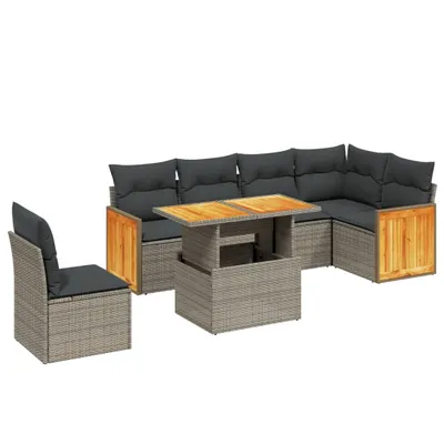 Produktbild von vidaXL 7-tlg. Garten-Sofagarnitur mit Kissen Grau Poly Rattan