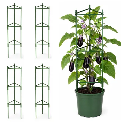 Zdjęcie produktu dla Elzusha - Zestaw 4 sztuk podpór do pomidorów - 37x125 cm. Stabilne podpory do roślin, kolor: zielony