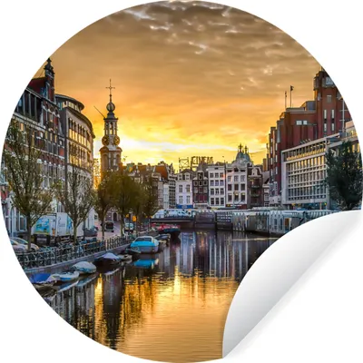 Obrázok produktu pre MuchoWow® Nálepka na tapetu - Západ slnka nad Munttoren v Amsterdame - 100cm