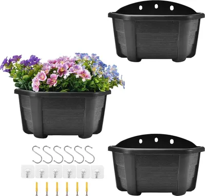 Imagen del producto de Jardineras de pared de plástico, de 25 cm, juego de 3 unidades, con orificios de drenaje, para uso interior y exterior