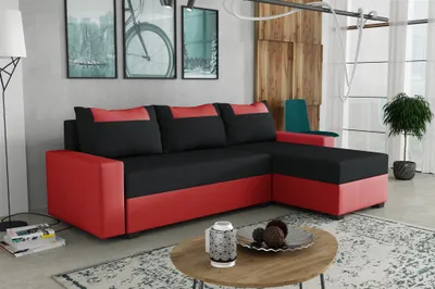 Produktbild von Ecksofa Schlafsofa Sofa HEDVIG Manila Rot- Schwarz Ottomane Rechts