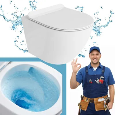 Produktbild von Lavita | Hängende WC - WC Schüssel - WC Sitz - Sofi 3.0 Slim - 490mm X 365mm X 395mm - Weiß Hochglanz - Wirbelspülung - Hängendes Wc