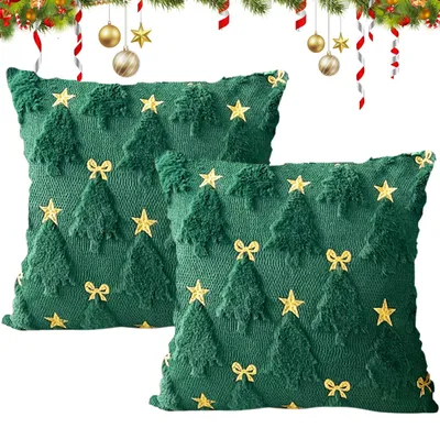 Weihnachtskissenbezug 45x45 cm, 2 Stück, Plüsch, Tannenbaum, Grün