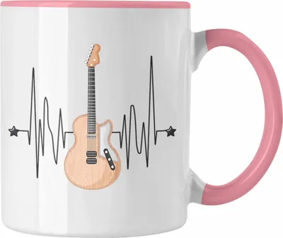 Produktbild von Trendation - Herzschlag Tasse Geschenk Gitarre Geschenkidee für Gitarrenspieler Kaffee-Becher (Rosa)