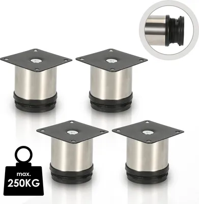 Produktbild von Fiqops 4X Möbelfüße Schreibtischfüße Hotel Sockelfüße Couch Möbelfuß Verstellbar-Edelstahl-180mm