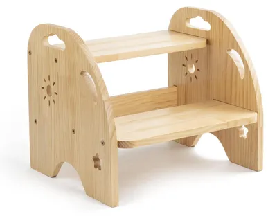 Image de Escalier en bois à 2 marches - Tabouret antidérapant pour enfants avec poignée, idéal pour la cuisine et la salle de bain