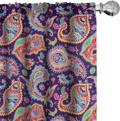 Obrázek produktu pro ABAKUHAUS Paisley záclony, závěsy, motivy hippies z 60. a 70. let, geometrické a květinové vzory, potisk, 2 kusy 75 x 175 cm, fialová