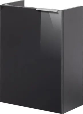 Produktbild von Fackelmann KARA Waschbeckenunterschrank schmal Unterschrank für Waschtisch im Gäste-WC (44 cm x 60 cm x 24,3 cm) Türanschlag links SBC Badezimmerschrank hängend in Anthrazit/Schwarz Hochglanz