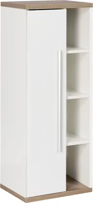 Produktbild von FACKELMANN Midischrank STANFORD / gedämpfte Scharniere / Maße (B x H x T): ca. 42 x 106 x 32 cm / hochwertiger Schrank / Anschlag: links / Korpus: Weiß / Front: Weiß / Abdeckplatte und Boden: Braun hell