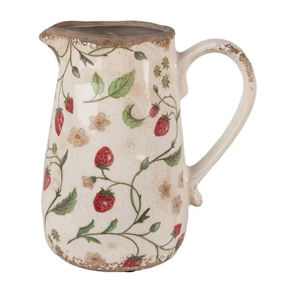 Produktbild von Clayre & Eef Dekorative Kanne 16x12x18 cm Beige Rot Keramik Erdbeeren