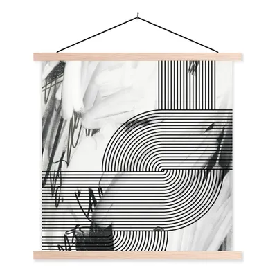 Produktbild von MuchoWow® Textilposter Abstrakt - Streifen - Schwarz - Weiß 60x60 cm mit holzfarbenen Rahmen - Wanddekoration