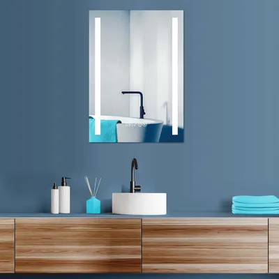Produktbild von HOKO Badspiegel LED Design Wandspiegel 50x70+Uhr+ Lichtfarbe 2700K-6500K Warmweiß Kaltweiß +Touch Schalter  Memory-Funktion. IP44. HD glas. Mainz