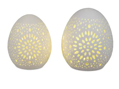Produktbild von 2er Set LED Deko Oster Eier MATTWEIß H. 13 + 14cm matt weiß Formano F24