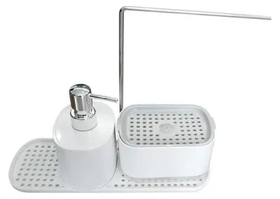 Produktbild von Famanu 4-in-1 Küchen Seifenspender mit Abtropfschale und Schwammhalter - Geschirrspülmittel Organizer