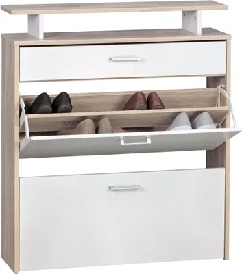Produktbild von Schuhkipper Holz 80x95x24 cm Modern Sonoma Eiche | Design Schuhregal Schuhkipper Schmal | Schuhschrank Schuhaufbewahrung mit Schublade | Flurschrank Schuhablage Regal
