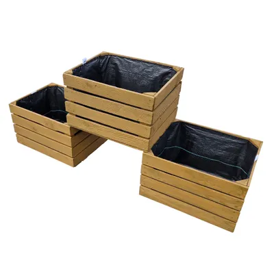 Produktbild von Blumenkasten, Blumentöpfe, Blumentopf aus Holz Farbe: hellbraun. Satz von 3 Stück