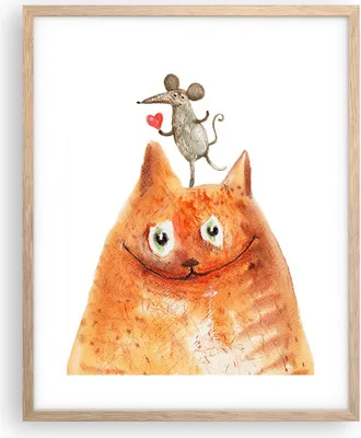Produktbild von Gerahmtes Poster - Rahmen in heller Eiche - Katze Maus Kinder - 40x50 cm - Wand Bild - Wanddeko - Wandbilder - Wandposter - Bilderrahmen - Bilder - Kunstdruck - Wandbild - P2NPA40x50-4195