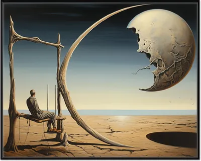 Produktbild von Wallario Wandbild Mondschaukel in der Wüste, Größe: 40,30 x 50,30 cm, Poster mit schwarzem Aluminiumrahmen