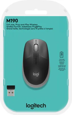 Zdjęcie produktu dla Logitech M190, Oburęczny, Optyczny, RF Wireless, 1000 DPI, Szary