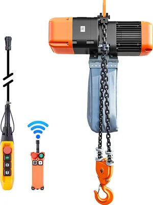 Immagine prodotto di Paramezzo elettrico SucceBuy 2721 kg, altezza di sollevamento 9,1 m, trifase, con radiocomando da 100 m e telecomando con cavo da 8,2 m, doppia catena G100, arresto di emergenza, adatto per fabbriche, magazzini e garage