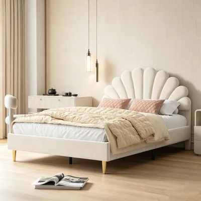 Produktbild von Polsterbett 140x200 cm,mit Lattenrost,Doppelbett,Jugendbett, Samt,Beige