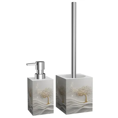Produktbild von 2-teiliges Badezimmer Set Seifenspender und WC-Bürste - Tree of Life