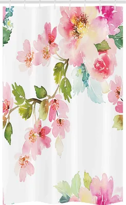 Produktbild von ABAKUHAUS Blumen Schmaler Duschvorhang, Innocent Empfindliche Natur, Badezimmer Deko Set aus Stoff mit Haken, 120 x 180 cm, Mehrfarbig