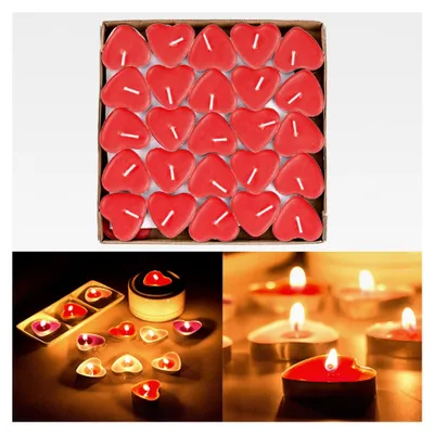 Produktbild von 50 Stück herzförmige Teelichter Set, rauchfreie Teelichter für Geburtstag, Vorschlag, Hochzeit