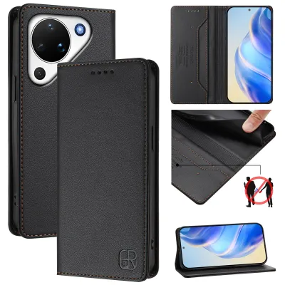 Obrázek produktu pro Kožené pouzdro pro Huawei Pura 90, flipové pouzdro s přihrádkami na karty, peněženkou a stojánkem Černý