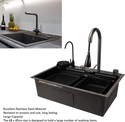 Zdjęcie produktu dla Zlewozmywak kuchenny podblatowy 68x45cm z wyświetlaczem cyfrowym z pogrubionej stali nierdzewnej