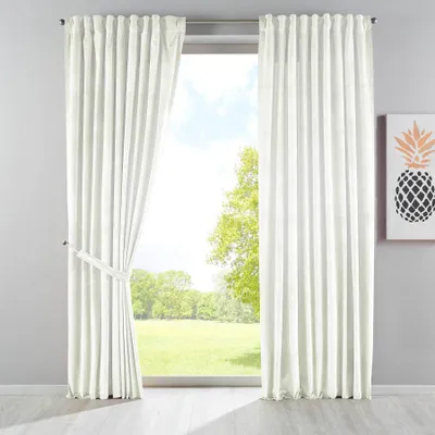 Produktbild von Verdunkelung Vorhang »Milano« Samt blickdicht Schlaufenband Tunneldurchzug Blackout Bügelband kürzbar Creme 2 Stück HxB 280x135 cm, 20357