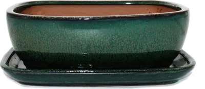 Obrázok produktu pre Miska na bonsaj s podšálkom ve?kos? 4 - zelená - obd?žniková - model GB5 - D 26cm - Š 20cm - V 9cm