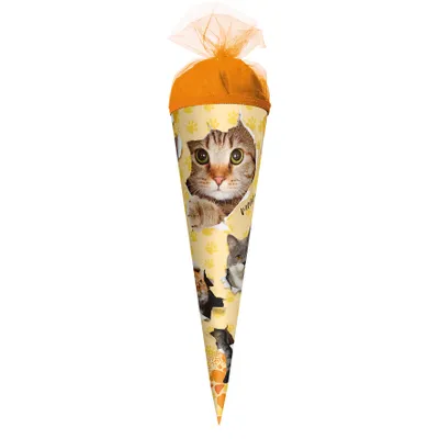 Produktbild von ROTH Geschenk-Schultüte klein Katzenparty 22 cm rund Tüllverschluss Zuckertüte Schulanfang