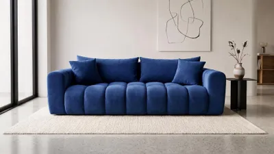 Image de Canapé-lit Kaiser Möbel avec coffre de rangement, revêtement en velours Bluvel, couleur bleu encre, modèle COSMOPOLITAN