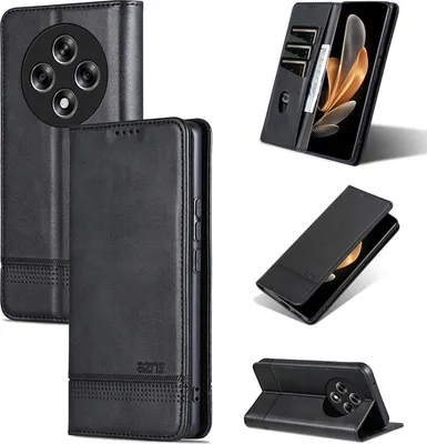 Produktbild von Leder Hülle für Oppo Reno12 F, Klapphüllen Brieftasche Magnetverschluss Ständer Schutzhülle Schwarz